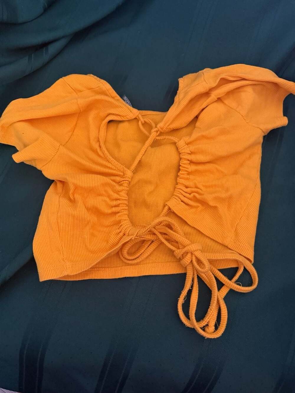 Wild Fable dark yellow Ribbed Tie-Back Crop Top Size S